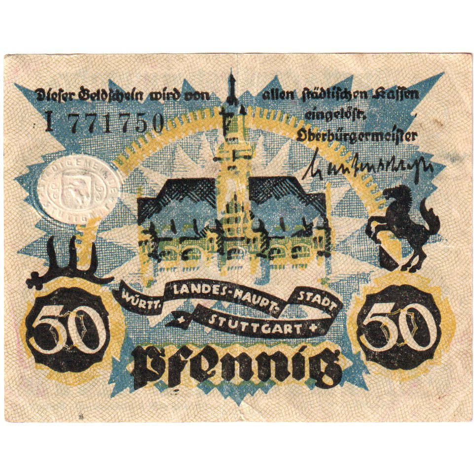 Alemanha, Stuttgart, 50 Pfennig, 1921-07-31, EF(40-45)