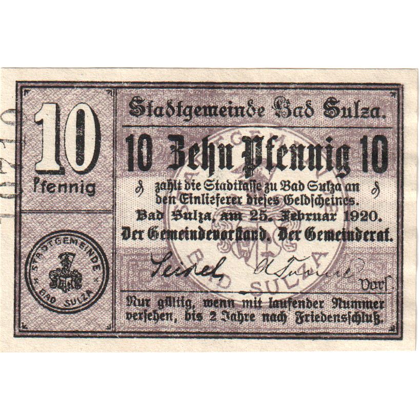Duitsland, Bad Sulza, 10 Pfennig, 1920-02-25, SPL