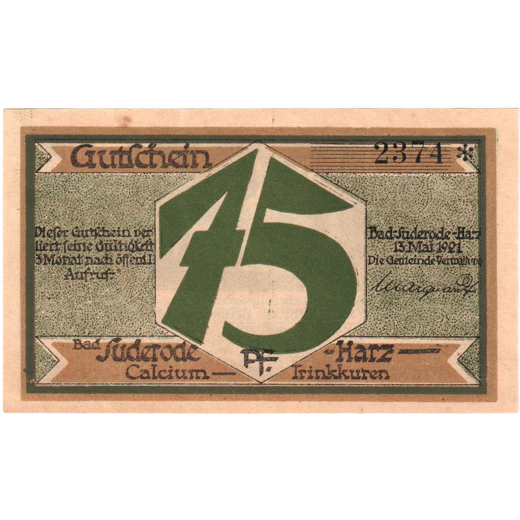 Deutschland, Suderode im Harz, 75 Pfennig, 1921-05-13, VZ