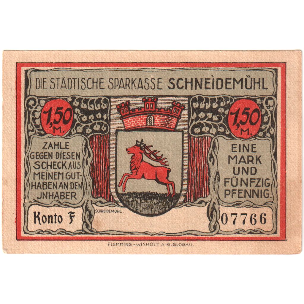 Deutschland, Schneidemuhl, 1.5 Mark, VZ