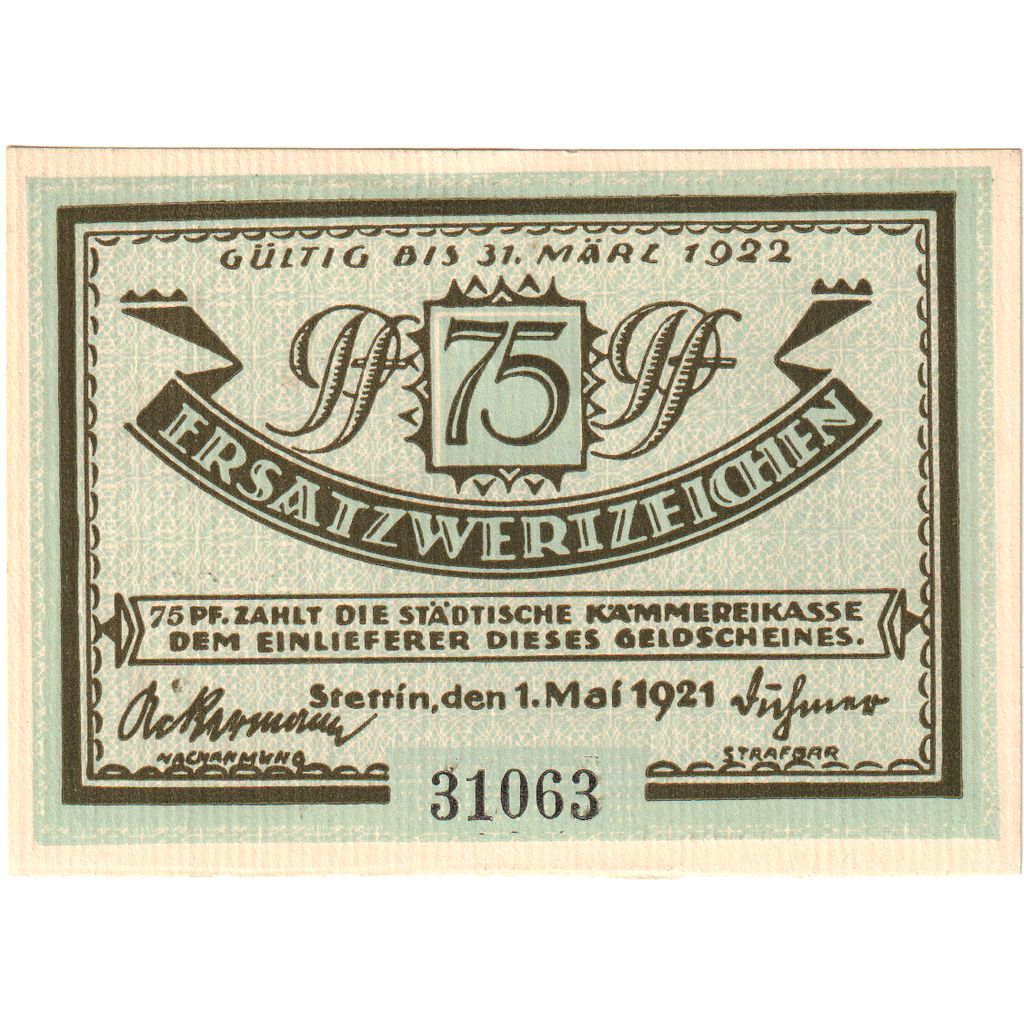 Duitsland, Stettin, 75 Pfennig, 1921-05-01, SPL