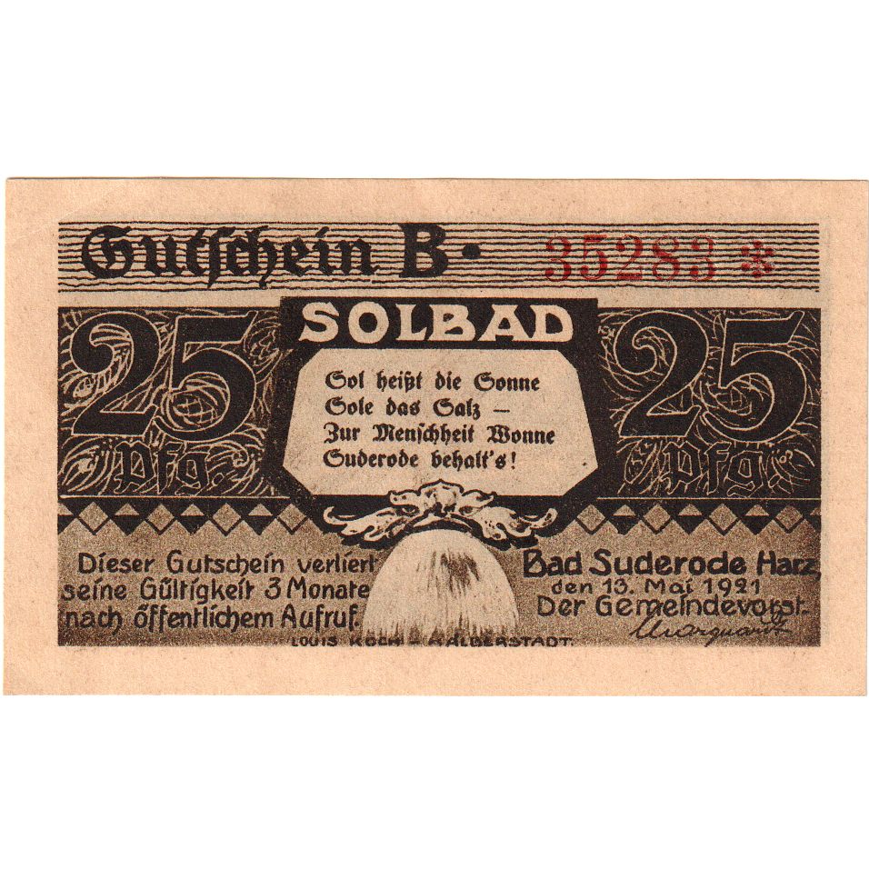 Duitsland, Bad Suderode Harz, 25 Pfennig, 1921-05-13, SPL
