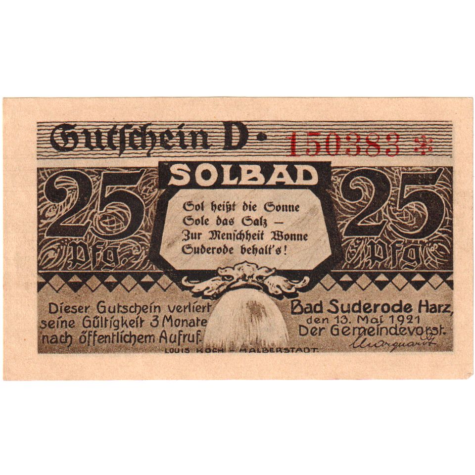 Duitsland, Bad Suderode Harz, 25 Pfennig, 1921-05-13, SPL