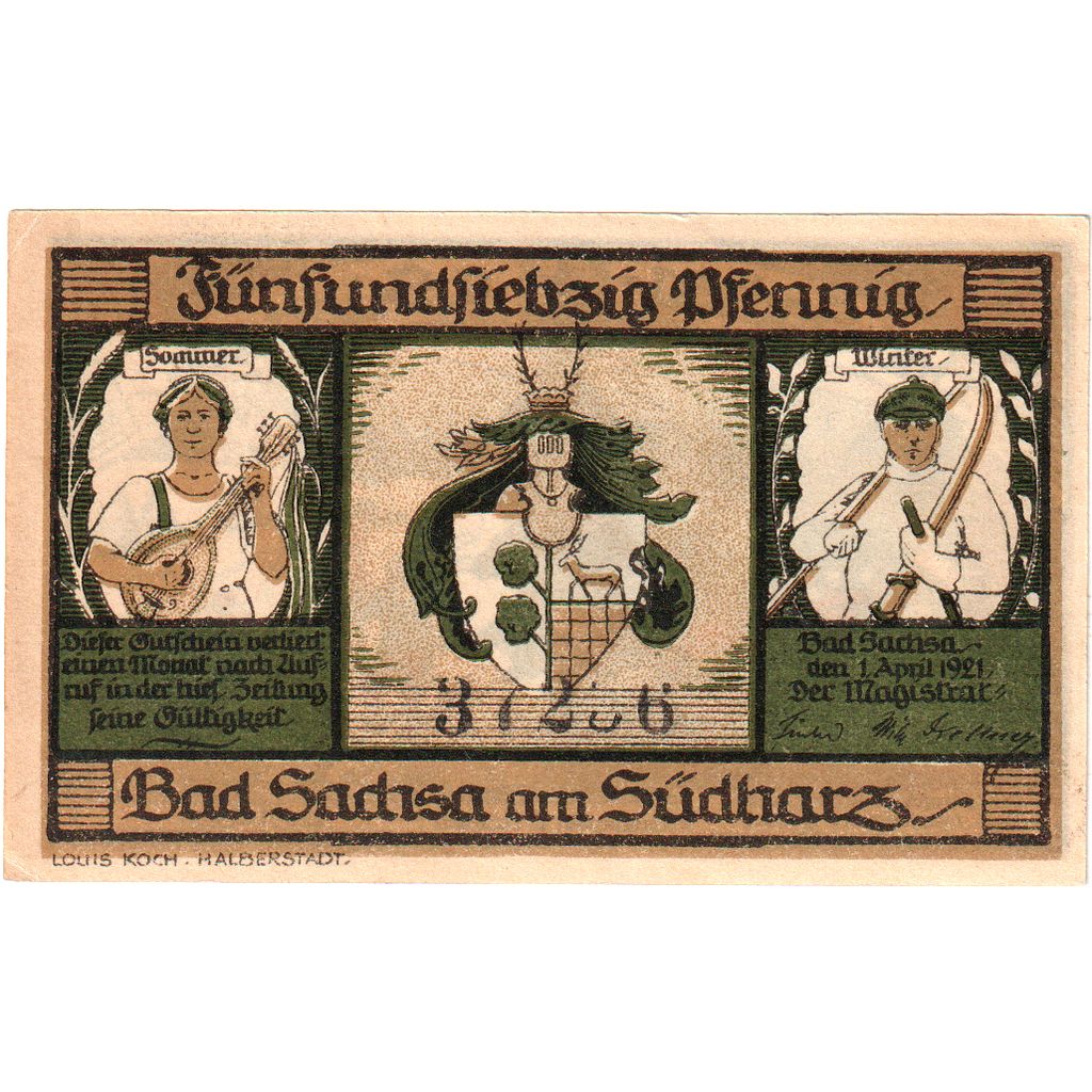 Deutschland, Bad Sachsa am Sudharz, 75 Pfennig, 1921-04-01, UNZ-