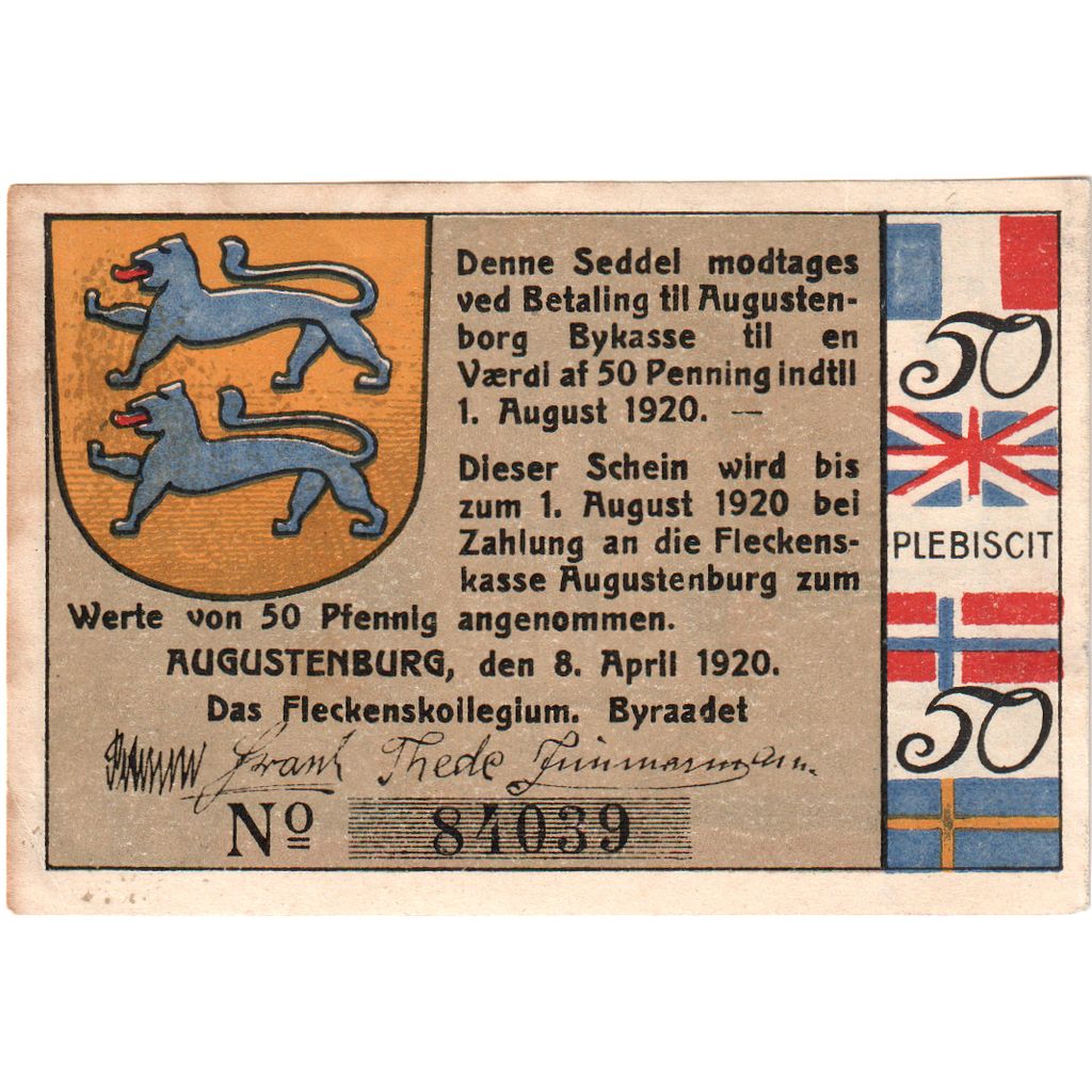 Niemcy, Augustenburg, 50 Pfennig, 1920-04-08, AU(55-58)