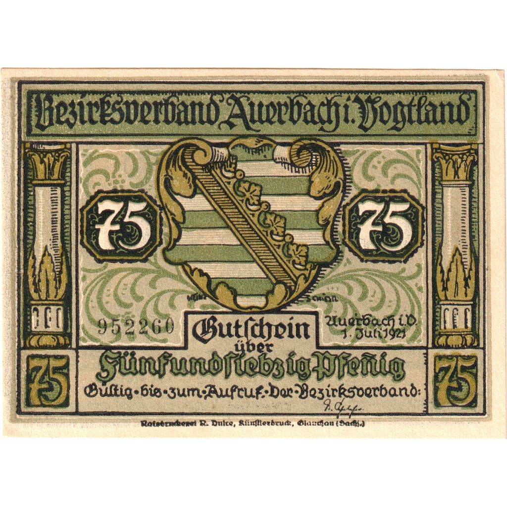 Niemcy, Auerbach, 75 Pfennig, 1921-07-01, UNC(63)