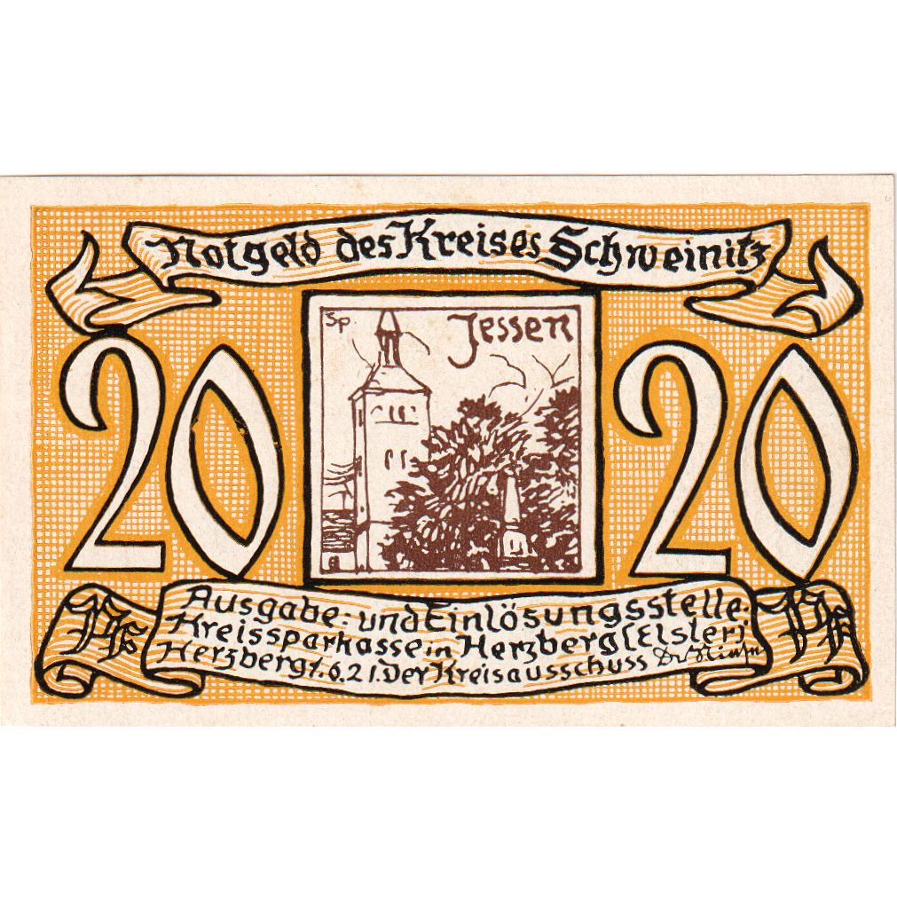 Niemcy, Schweinitz, 20 Pfennig, 1921-06-01, UNC(63)