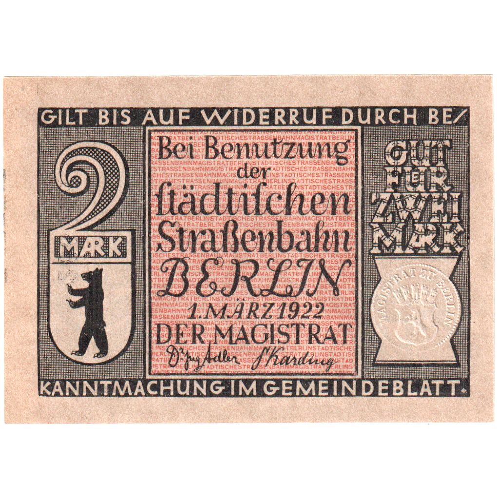 Niemcy, Berlin, 2 Mark, 1922-03-01, UNC(63)