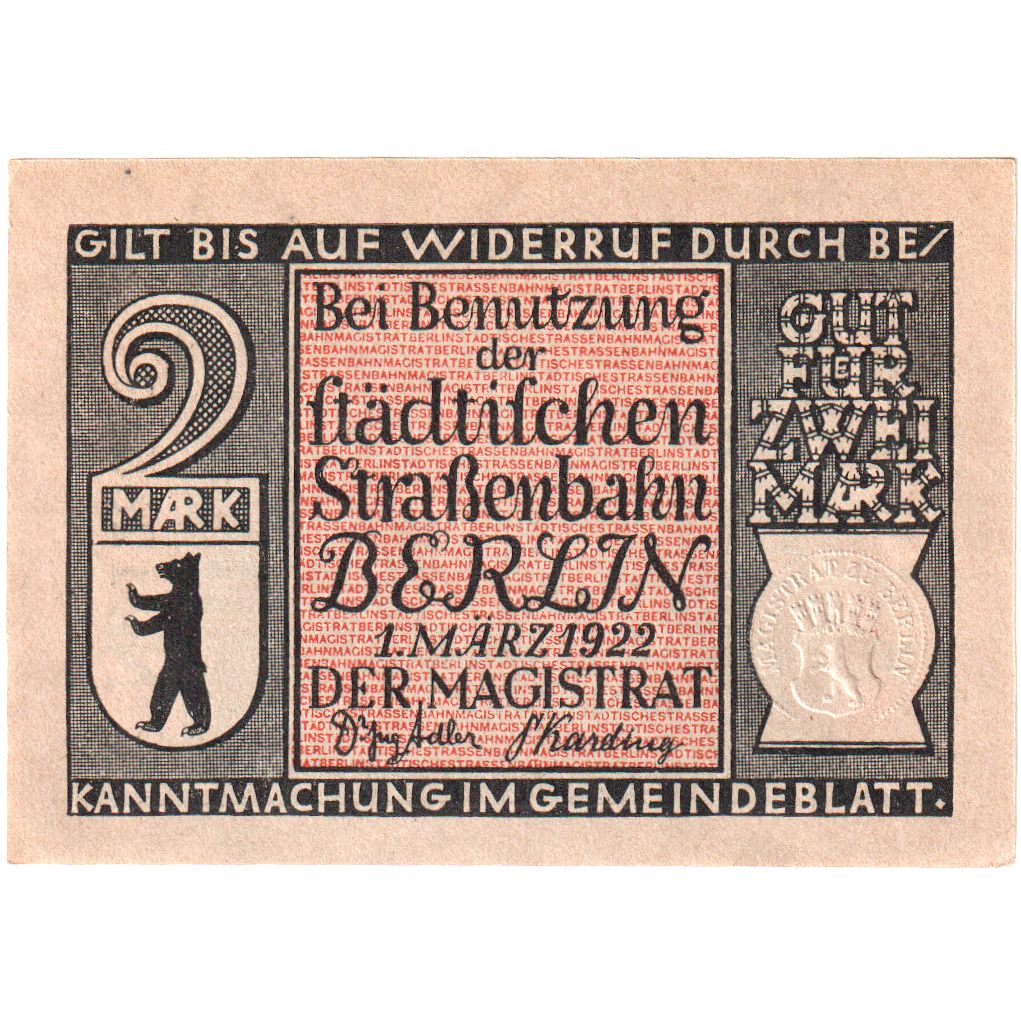 Niemcy, Berlin, 2 Mark, 1922-03-01, UNC(63)