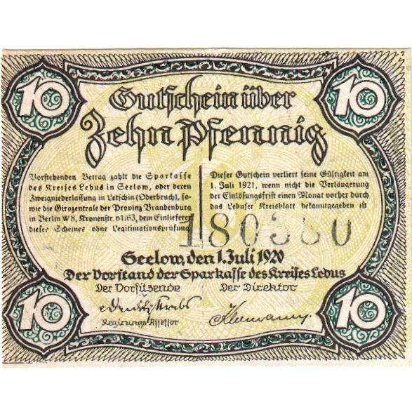 Niemcy, Seelow, 10 Pfennig, 1920-07-01, UNC(63)