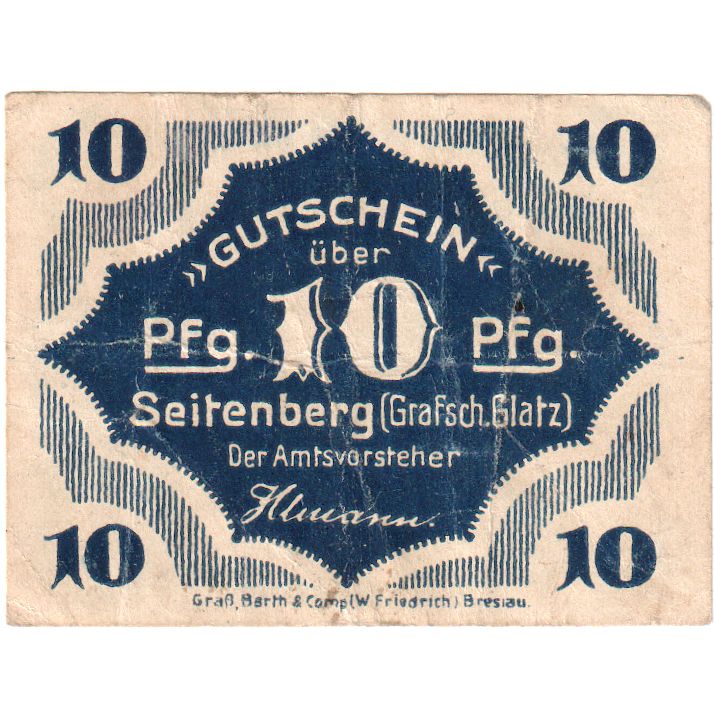 Niemcy, Seitenberg, 10 Pfennig, VF(30-35)