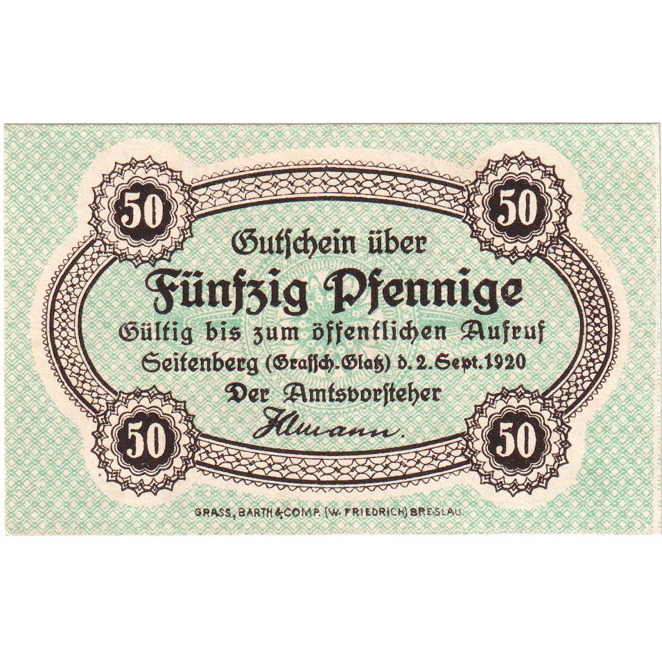 Niemcy, Seitenberg, 50 Pfennig, 1920-09-02, UNC(63)