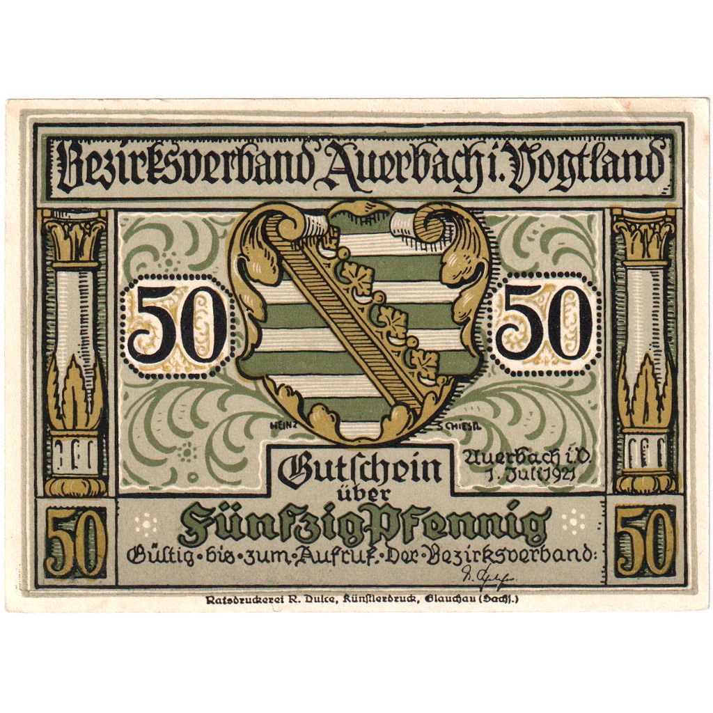 Duitsland, Auerbach, 50 Pfennig, 1921-07-01, SPL