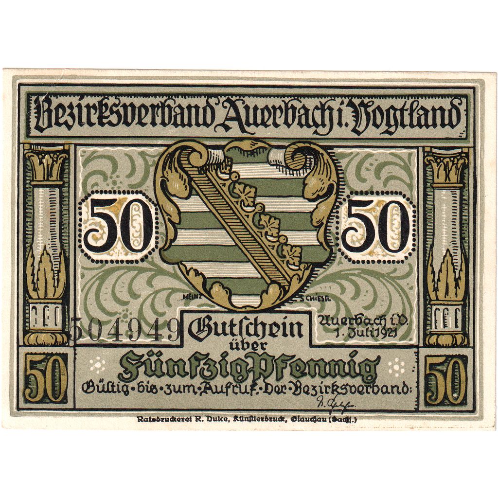 Duitsland, Auerbach, 50 Pfennig, 1921-07-01, SPL