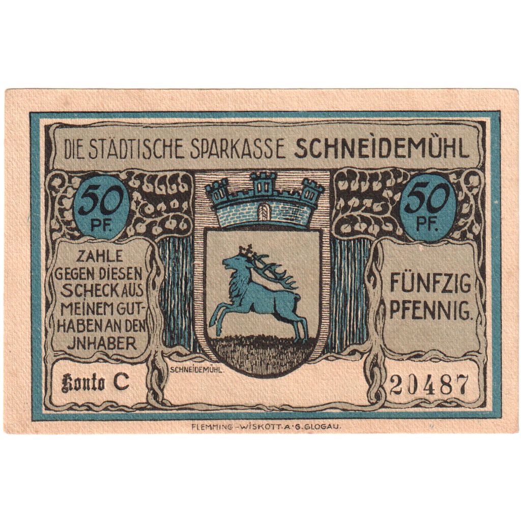 Allemagne, Schneidemuhl, 50 Pfennig, SUP