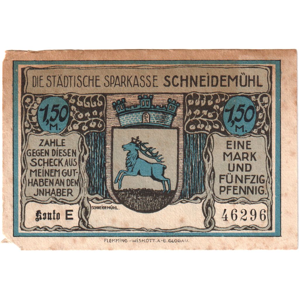 Allemagne, Schneidemuhl, 1.5 Mark, TB