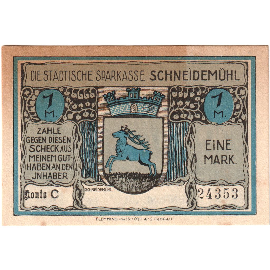Niemcy, Schneidemuhl, 1 Mark, EF(40-45)