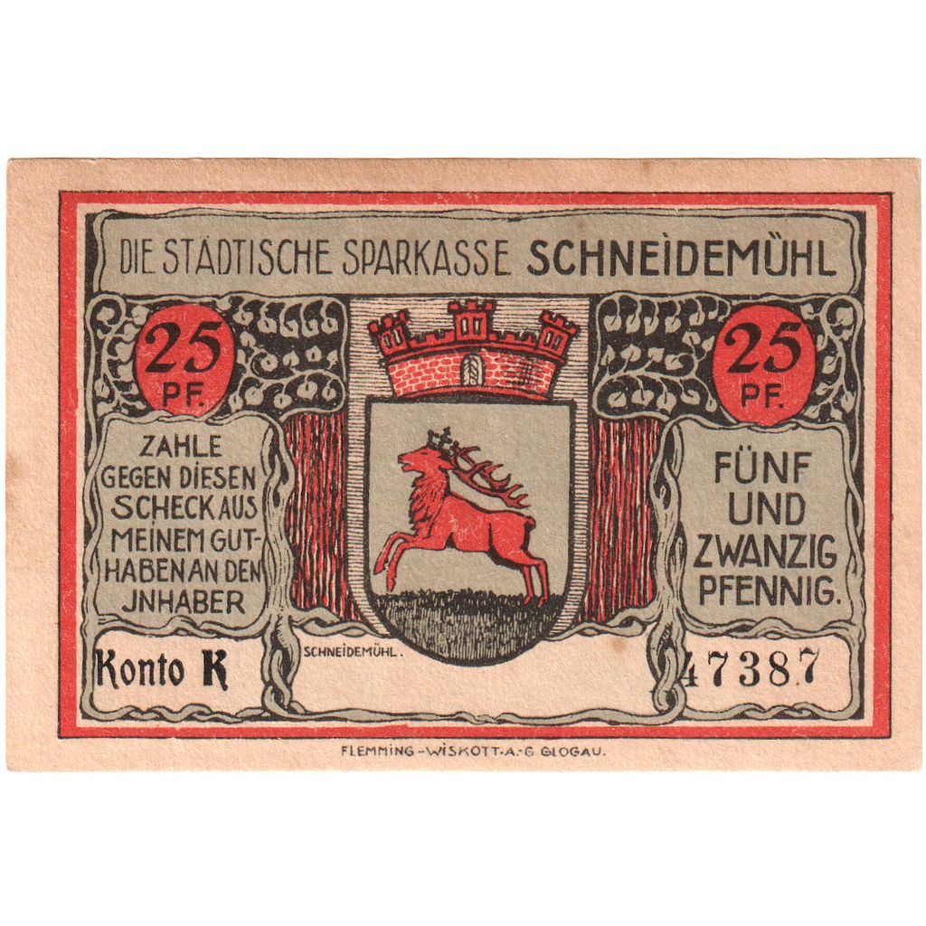 Allemagne, Schneidemuhl, 25 Pfennig, SUP