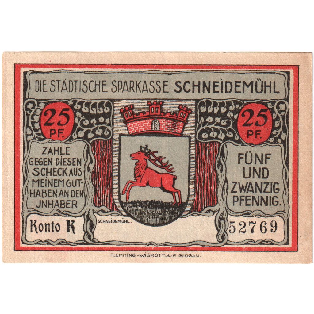Allemagne, Schneidemuhl, 25 Pfennig, SUP