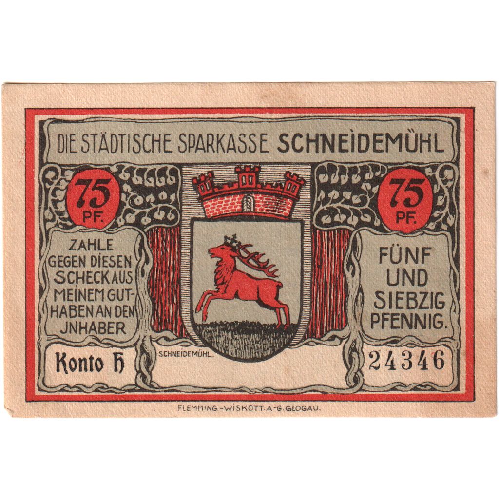 Deutschland, Schneidemuhl, 75 Pfennig, SS+