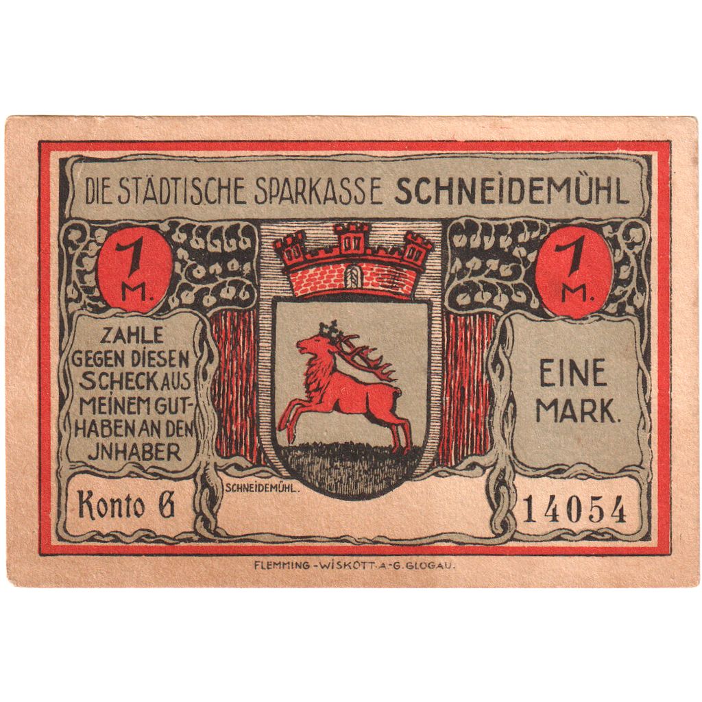 Germania, Schneidemuhl, 1 Mark, BB+