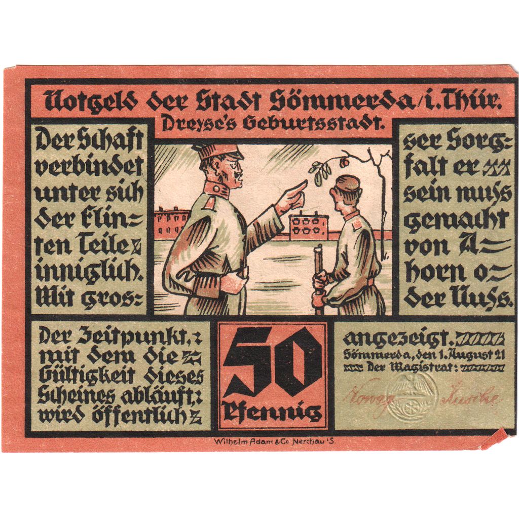 Niemcy, Sommerda Thur, 50 Pfennig, 1921-08-01, EF(40-45)