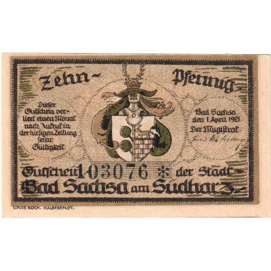Niemcy, Bad Sachsa am Sudharz, 10 Pfennig, 1921-04-01, UNC(63)