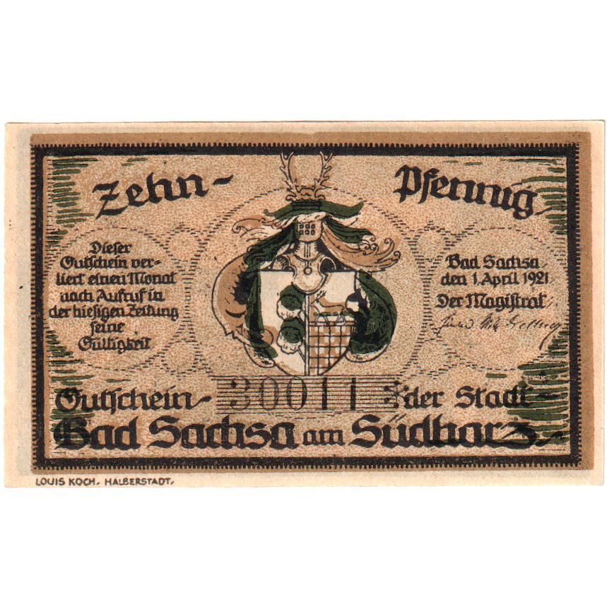 Niemcy, Bad Sachsa am Sudharz, 10 Pfennig, 1921-04-01, UNC(63)