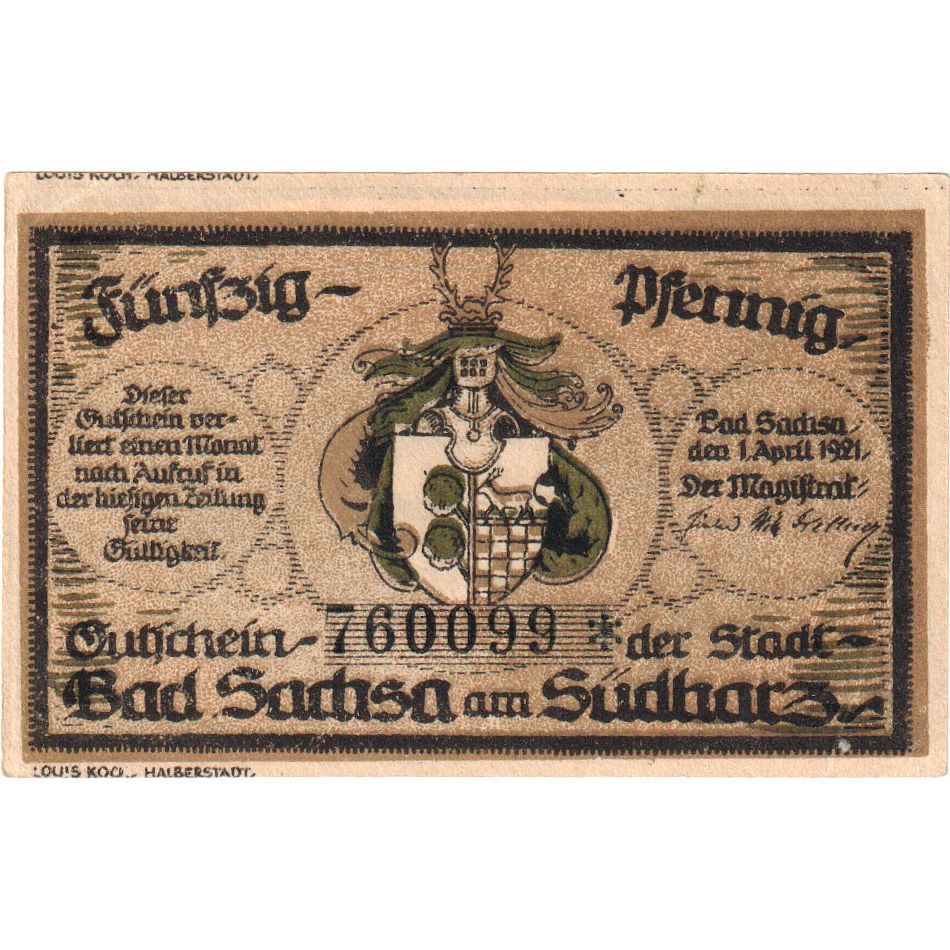 Niemcy, Bad Sachsa am Sudharz, 50 Pfennig, 1921-04-01, UNC(63)