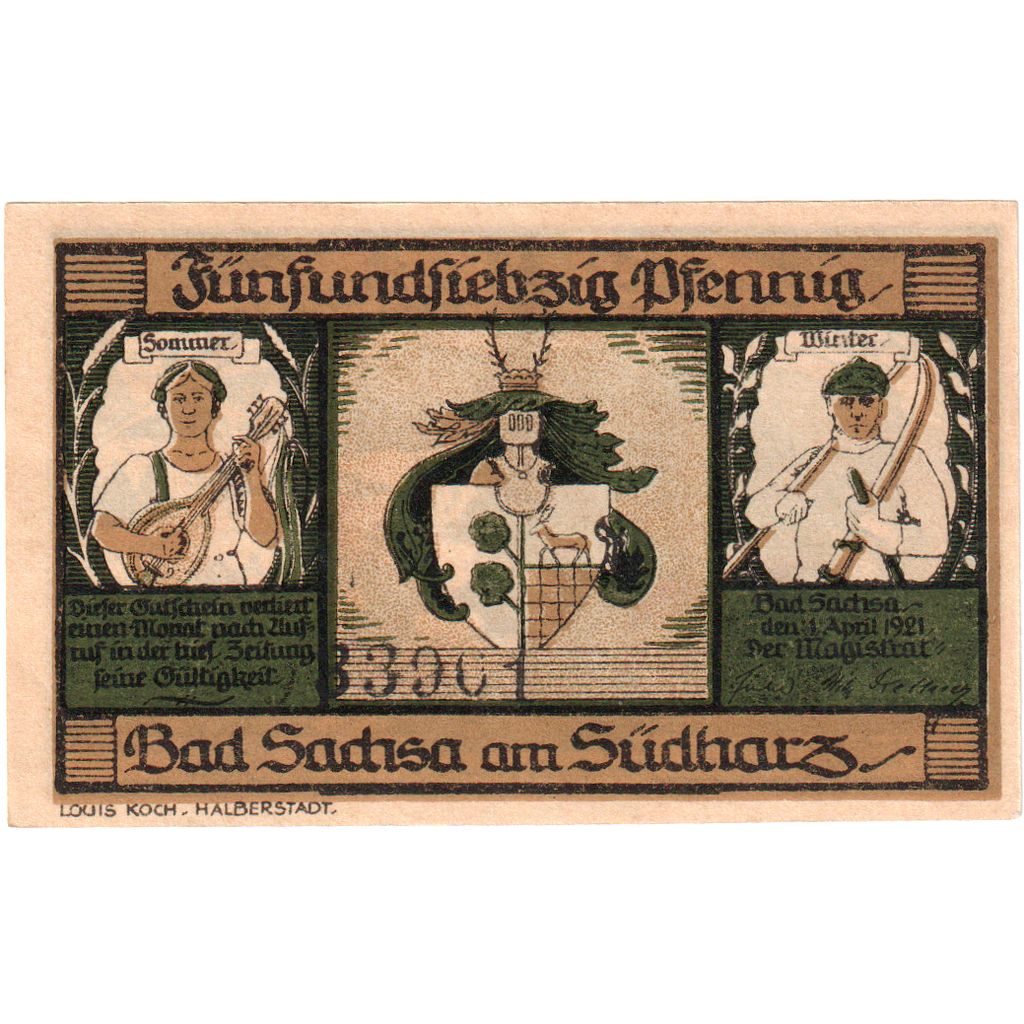 Deutschland, Bad Sachsa am Sudharz, 75 Pfennig, 1921-04-01, UNZ-