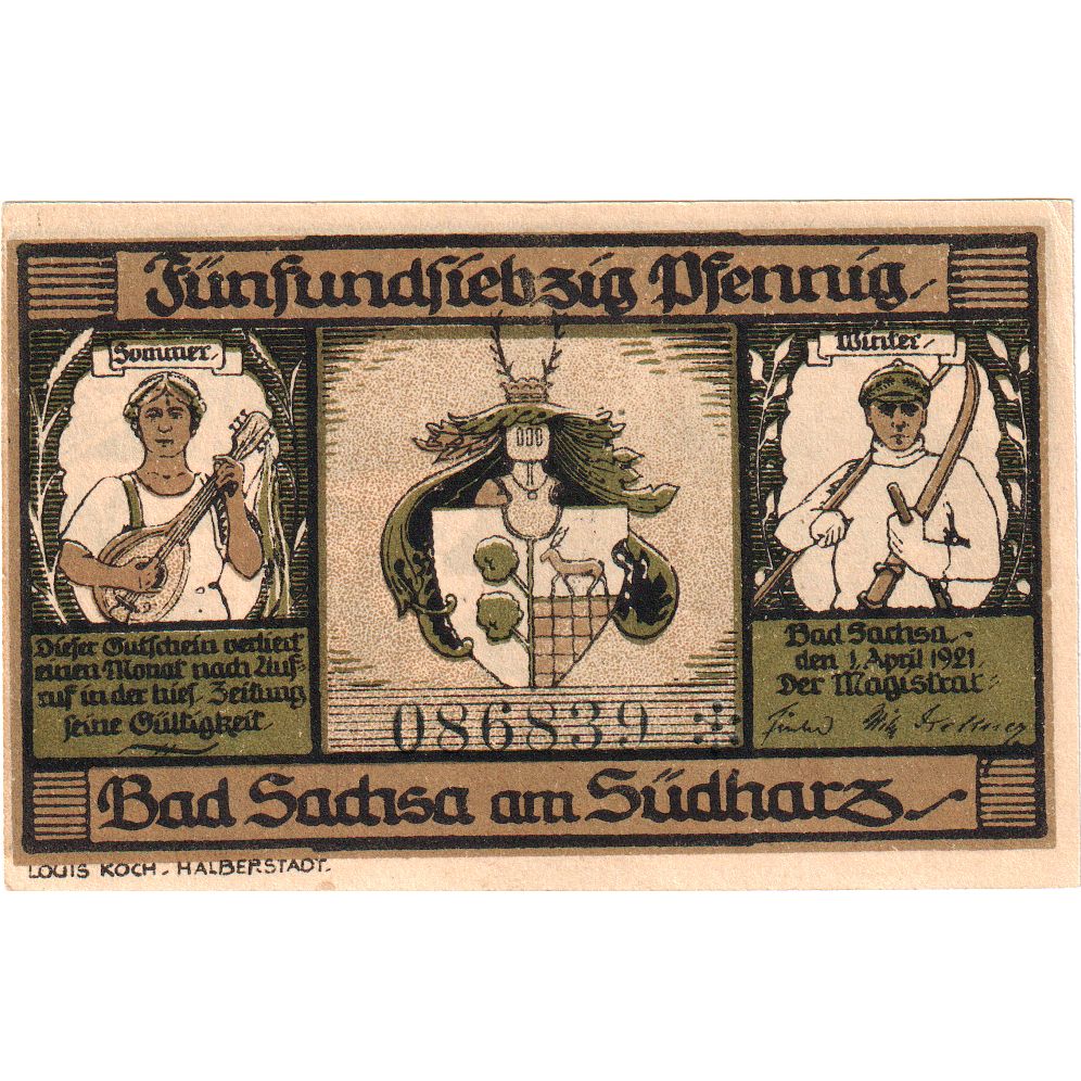 Niemcy, Bad Sachsa am Sudharz, 75 Pfennig, 1921-04-01, UNC(63)