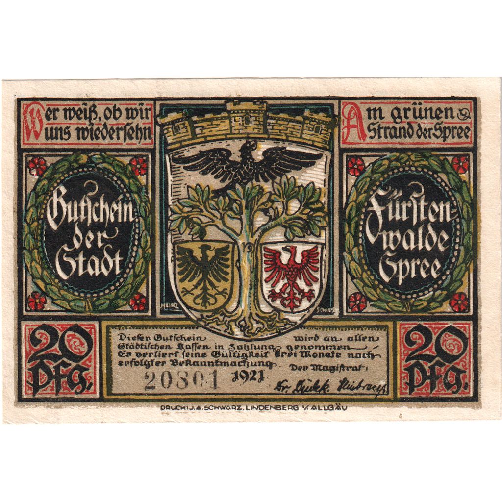 Niemcy, Fürstenwalde, 20 Pfennig, UNC(63)