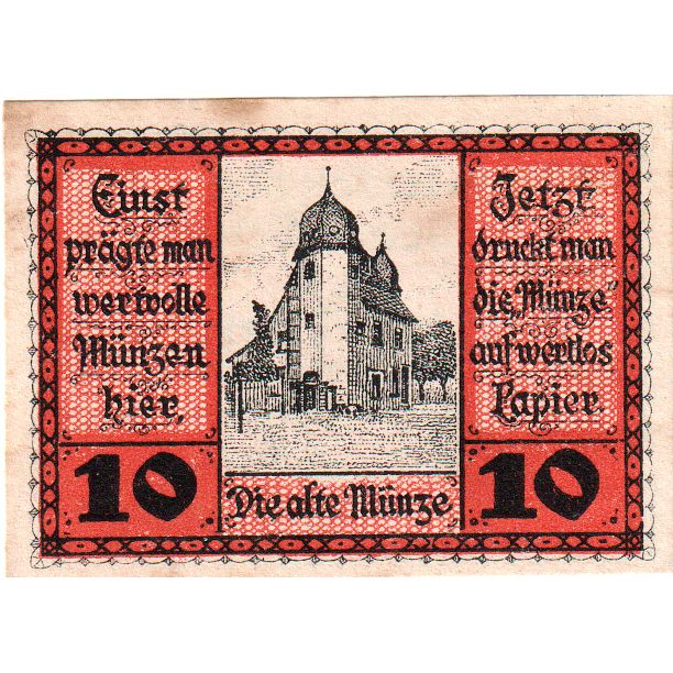 Niemcy, Schleiz, 10 Pfennig, 1919-08-25, AU(50-53)