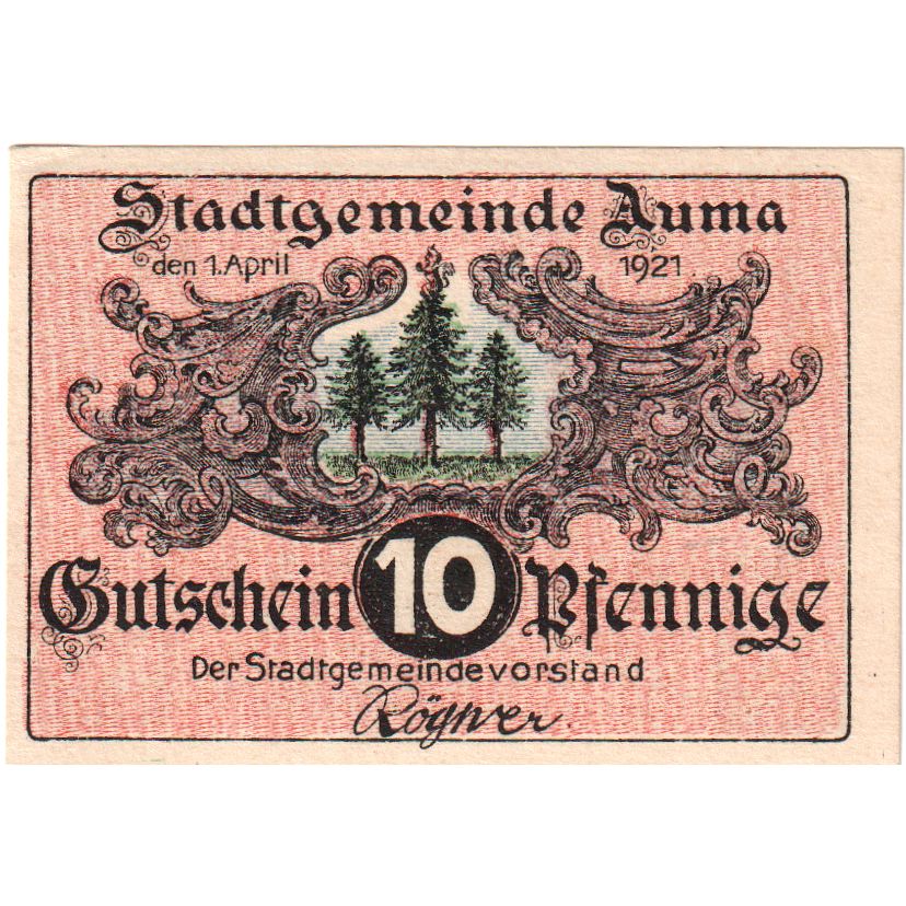 Niemcy, Auma, 10 Pfennig, 1921-04-01, UNC(63)