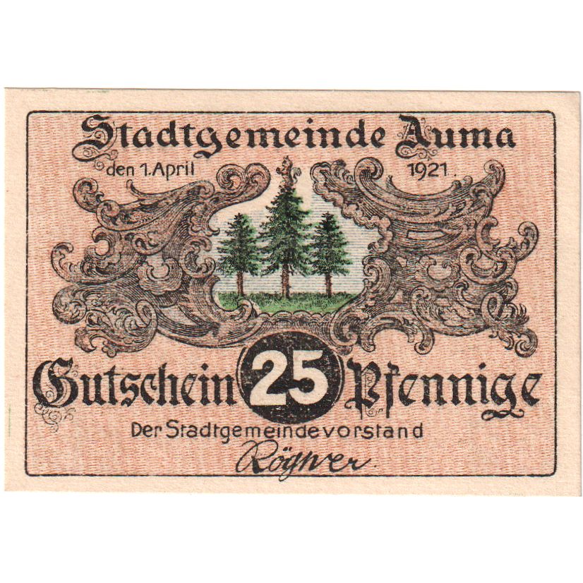 Niemcy, Auma, 25 Pfennig, 1921-04-01, UNC(63)