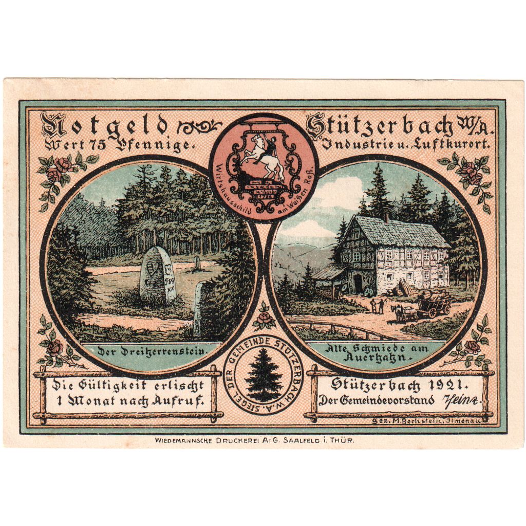 Niemcy, Stützerbach, 75 Pfennig, UNC(63)