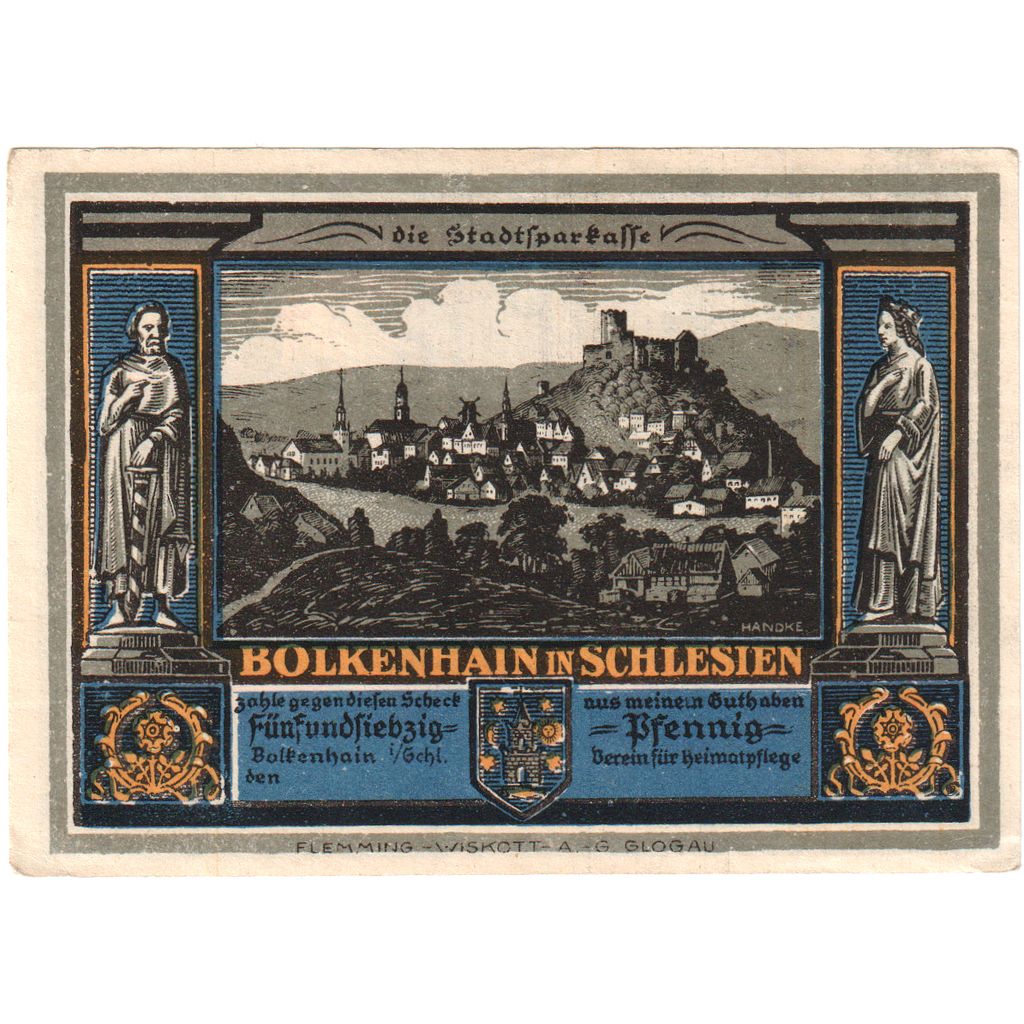 Allemagne, Bolkenhain in Schlesien, 75 Pfennig, SPL