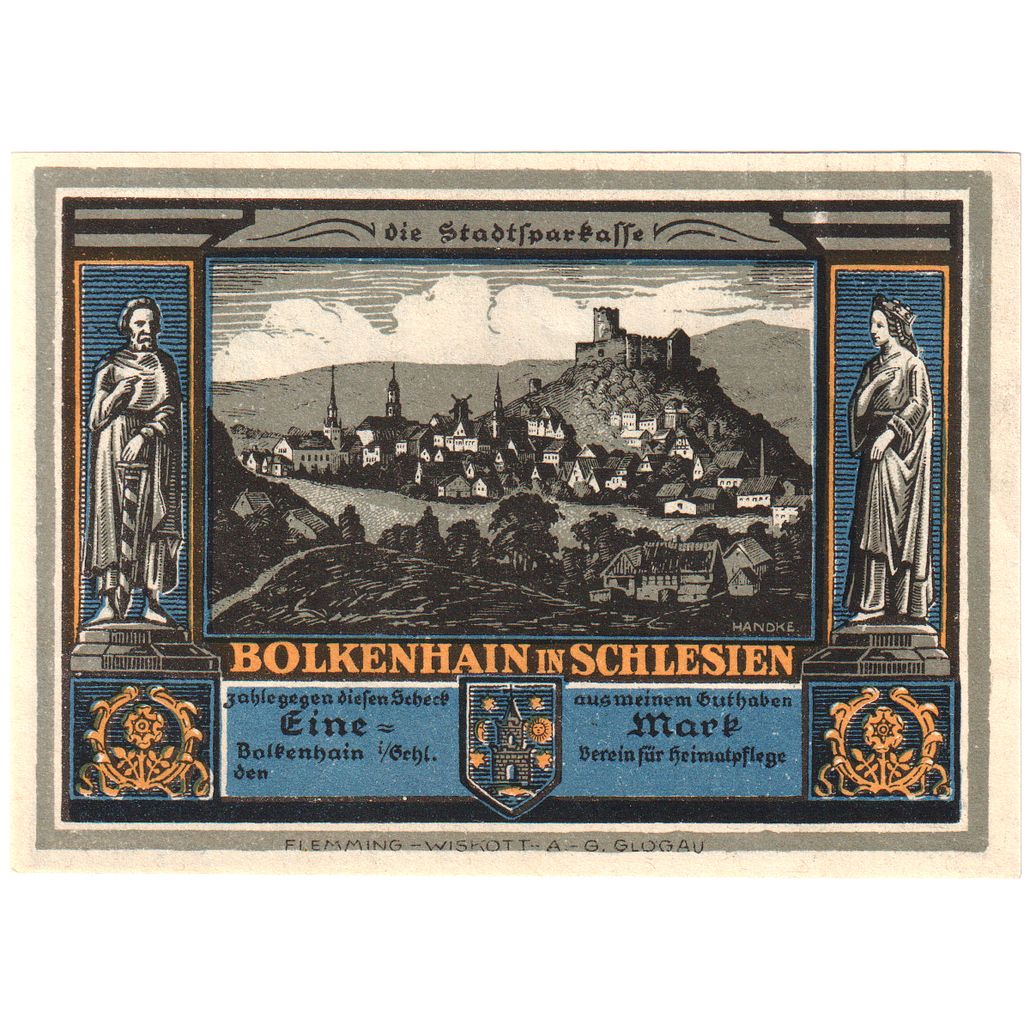 Niemcy, Bolkenhain in Schlesien, 1 Mark, UNC(63)