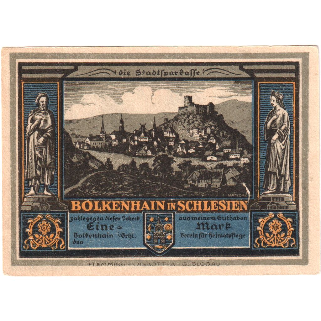 Niemcy, Bolkenhain in Schlesien, 1 Mark, UNC(63)
