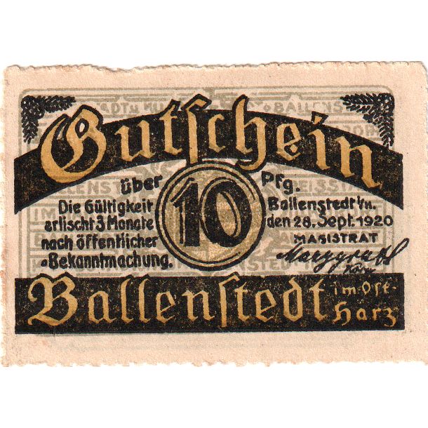 Niemcy, Ballenstedt, 10 Pfennig, 1920-09-28, EF(40-45)