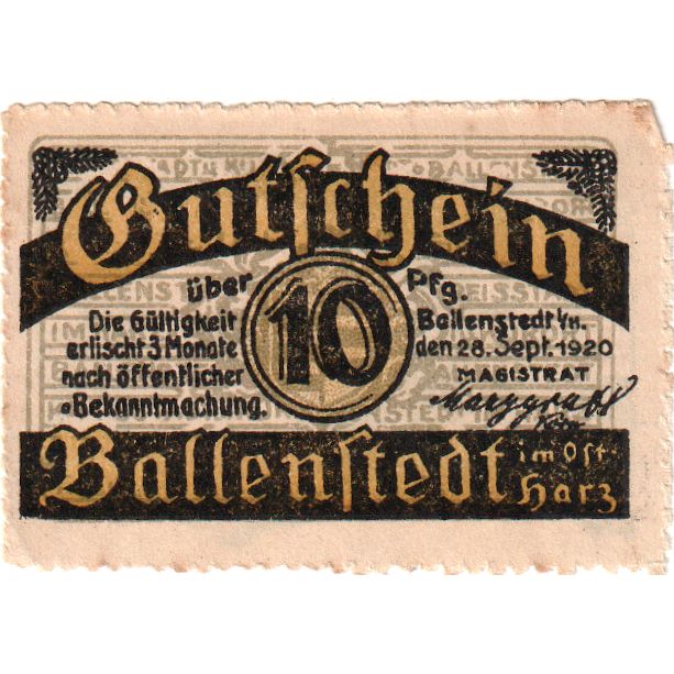 Alemanha, Ballenstedt, 10 Pfennig, 1920-09-28, AU(50-53)