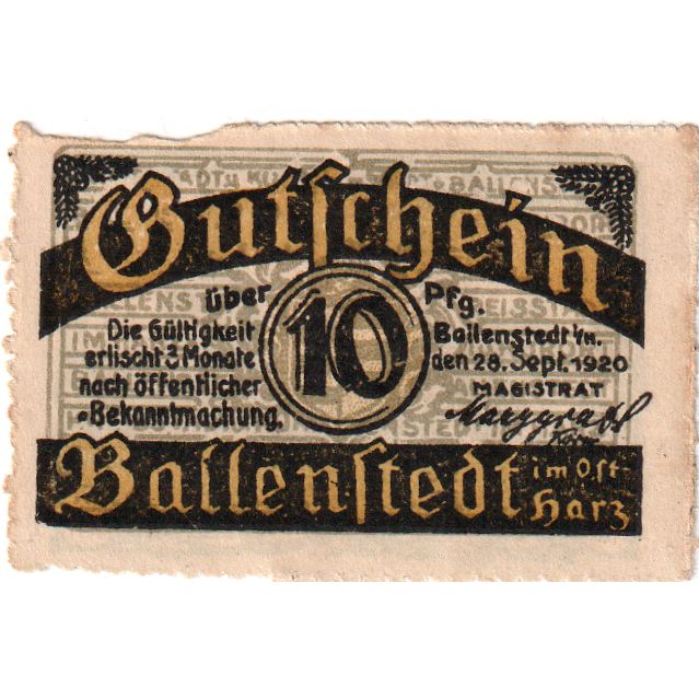 Niemcy, Ballenstedt, 10 Pfennig, 1920-09-28, EF(40-45)