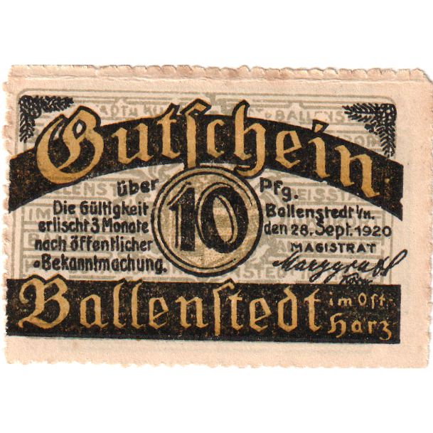 Niemcy, Ballenstedt, 10 Pfennig, 1920-09-28, EF(40-45)