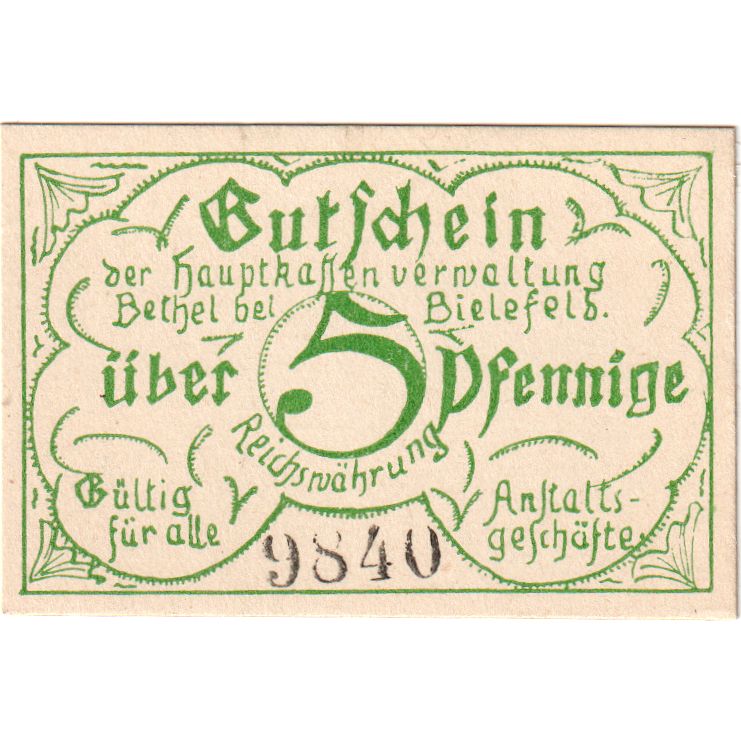 Niemcy, Bethel bei Bielefeld, 5 Pfennig, UNC(63)