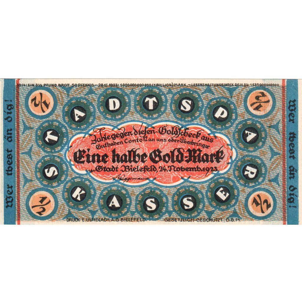 Niemcy, Bielefeld, 1/2 Gold Mark, UNC(63)