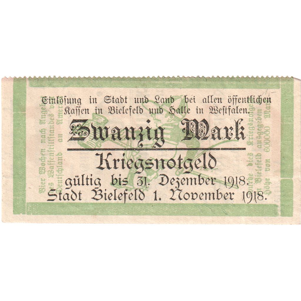 Niemcy, Bielefeld, 20 Mark, 1918-11-01, UNC(63)