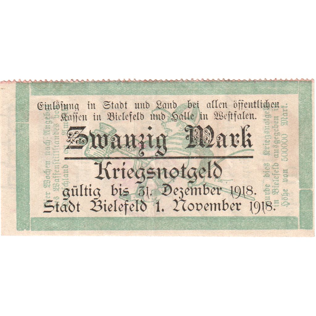 Niemcy, Bielefeld, 20 Mark, 1918-11-01, EF(40-45)