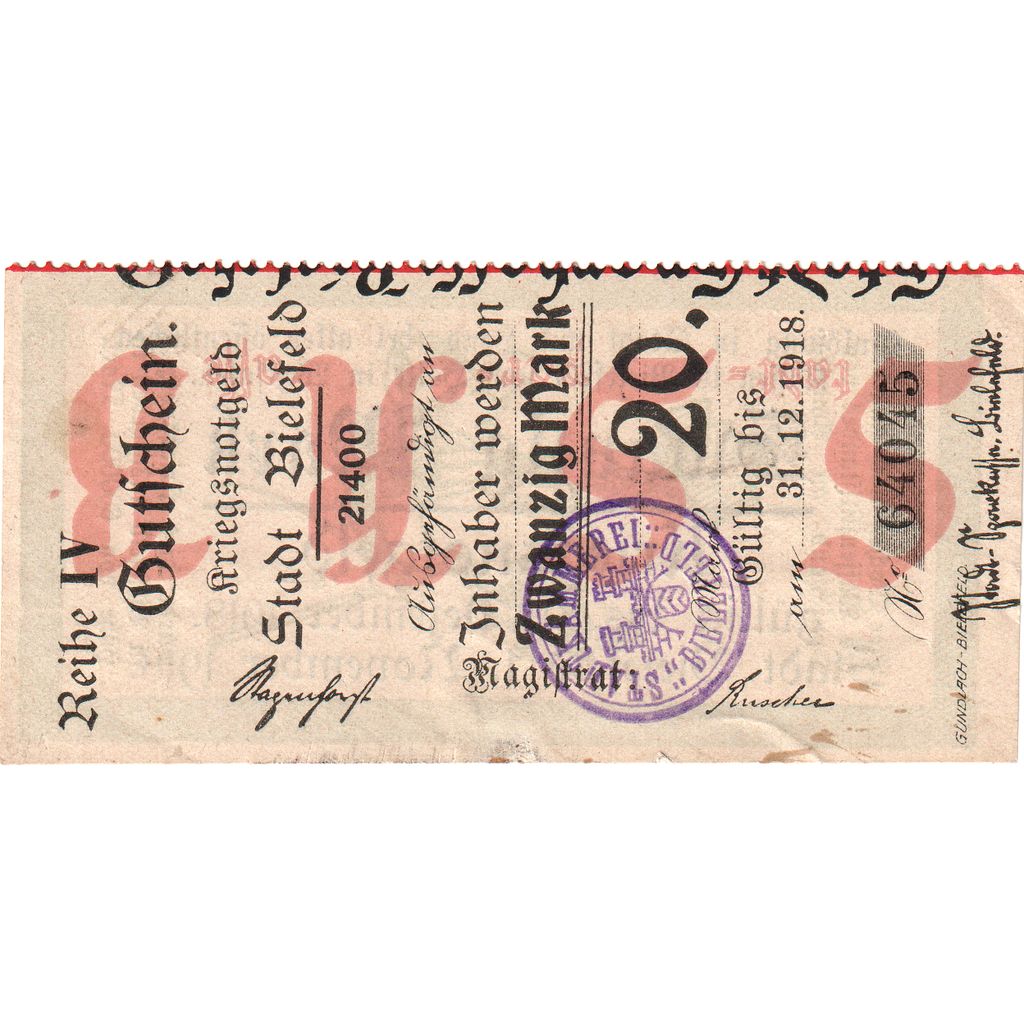Deutschland, Bielefeld, 20 Mark, 1918-11-01, SS+