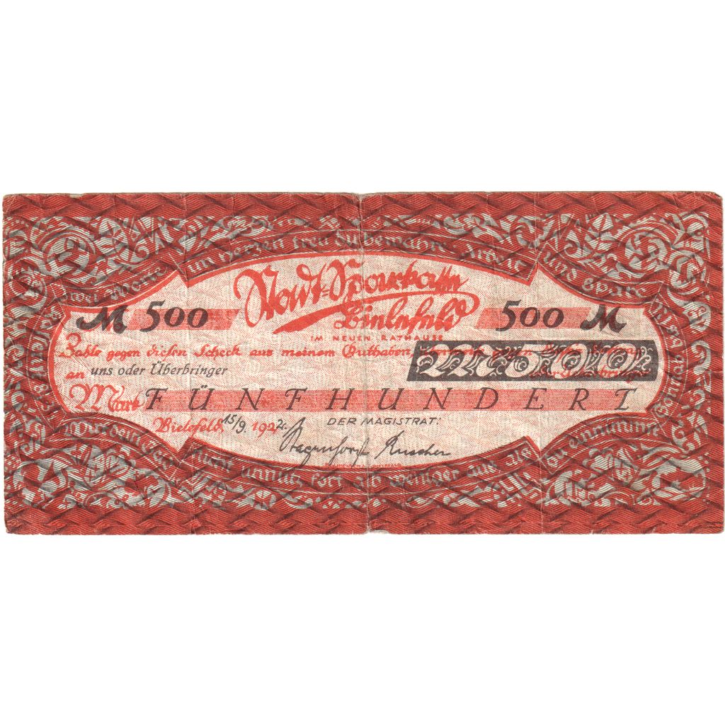 Niemcy, Bielefeld, 500 Mark, VF(20-25)
