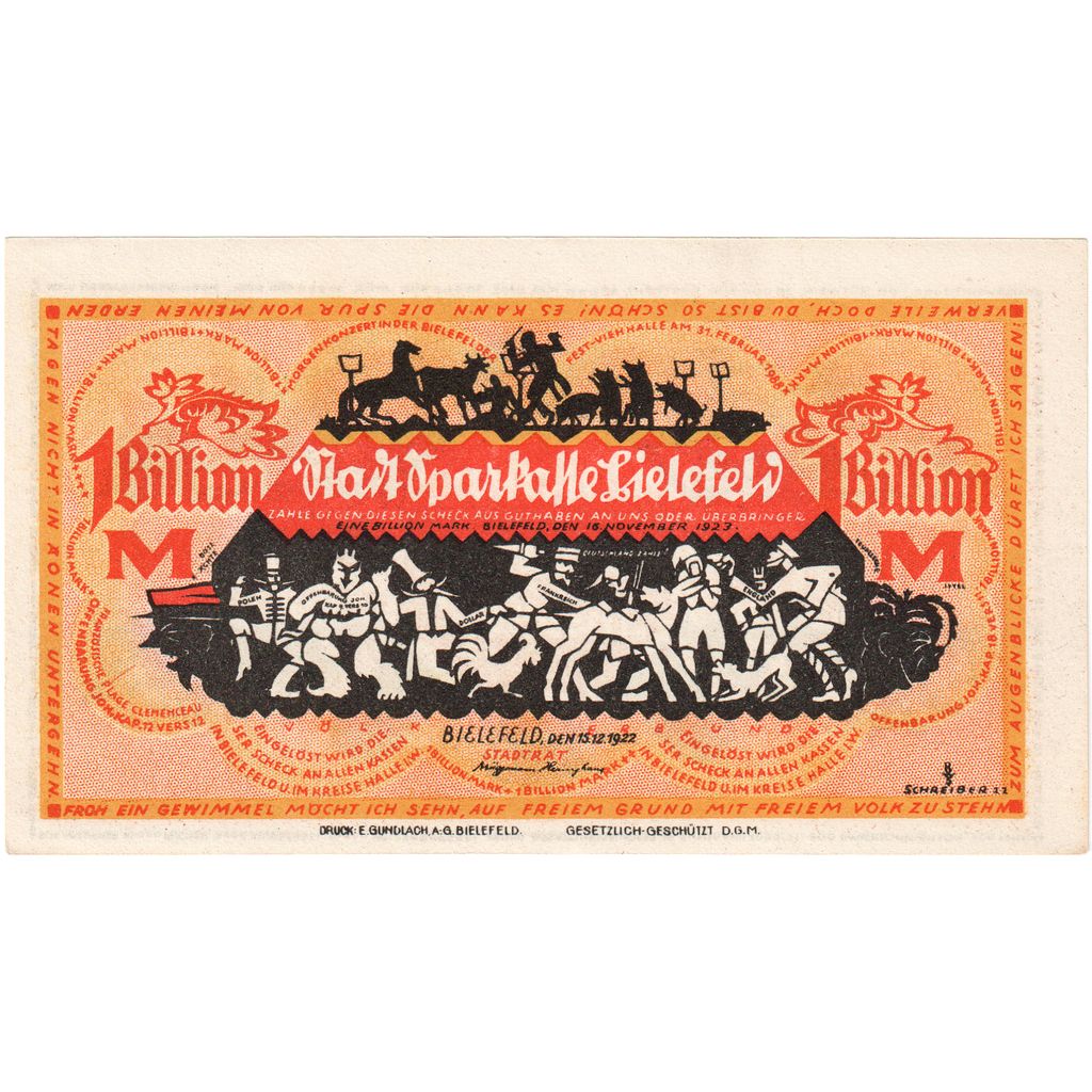 Niemcy, Bielefeld, 1 Billion Mark, 1922-12-15, UNC(63)
